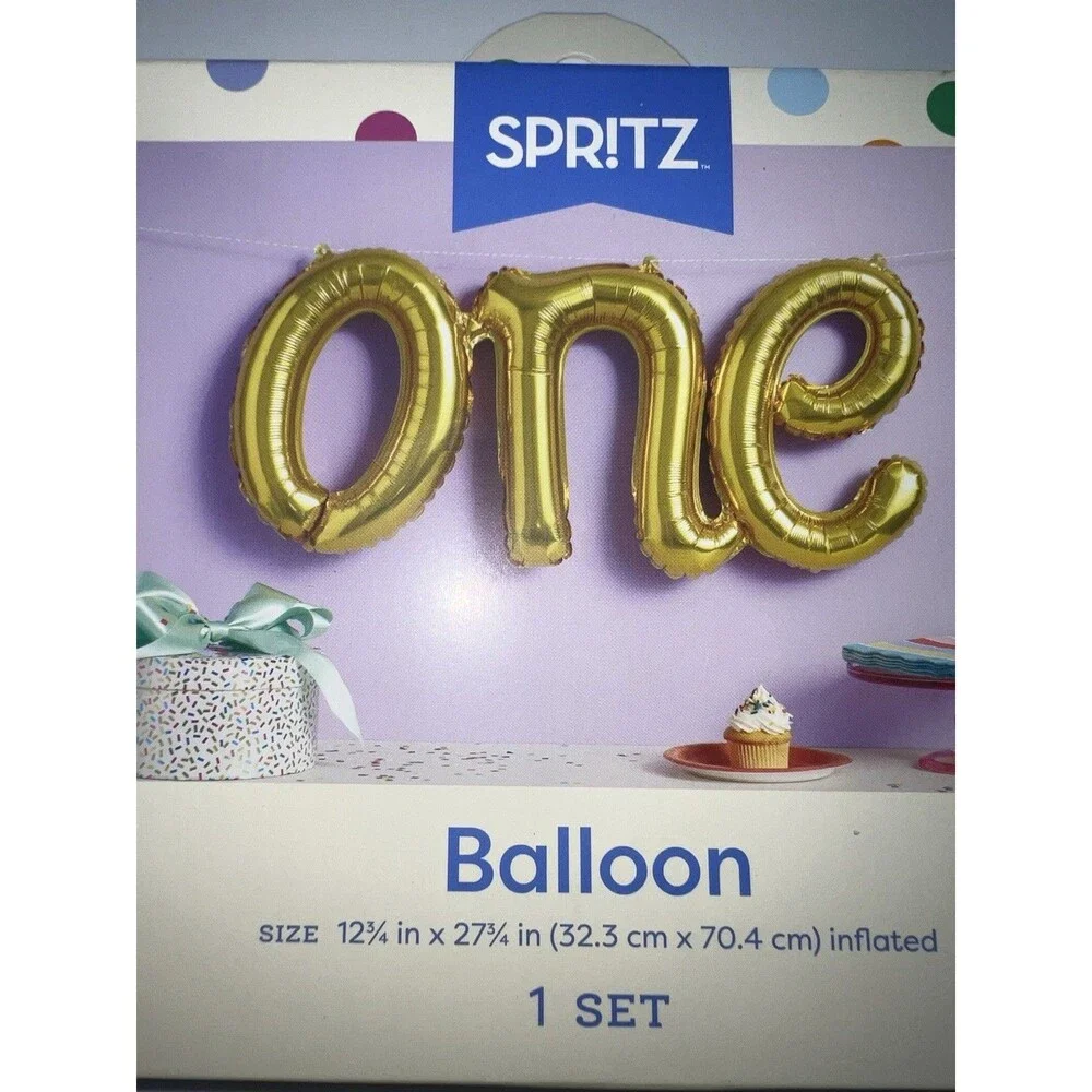 2 Packs of Spritz “one” Spellout Mylar Balloon Kits for 1st Birthdays in Gold